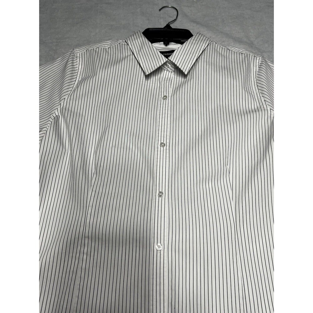 Liz Claiborne White Pinstripe Button Up Collared Short Sleeve Blouse Shirt Large - Picture 6 of 8
